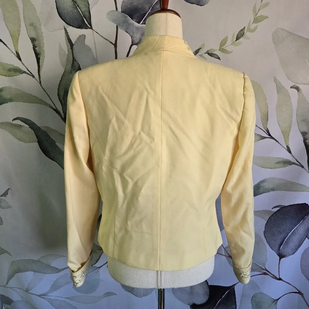 MORGAN MILLER | Vintage Pastel Yellow Floral Embroidered Blazer Tag 12 (6/8)